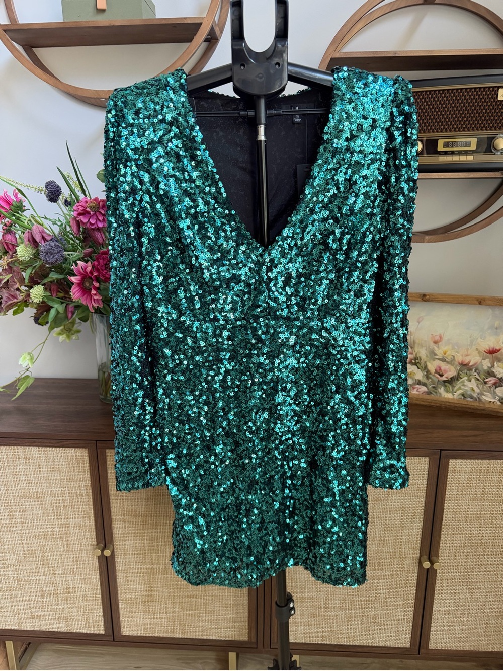 Lulus Emerald Green Sequin Mini Dress XL Long Sleeve Party Cocktail